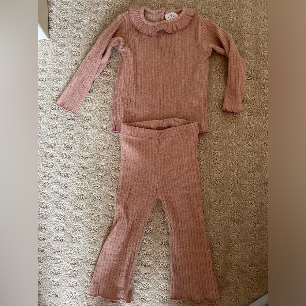 Zara Baby Girl Matching Mauve Boho Set